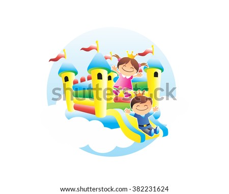colorful balloons castle sky cloudy image icon vector