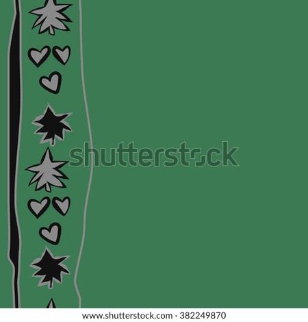 Pattern of spruces, hearts,stripes, spots,stripes, vertical seamless, copy space . Hand drawn.