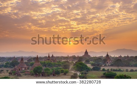 The  Temples of Bagan at sunset, Mandalay, Myanmar