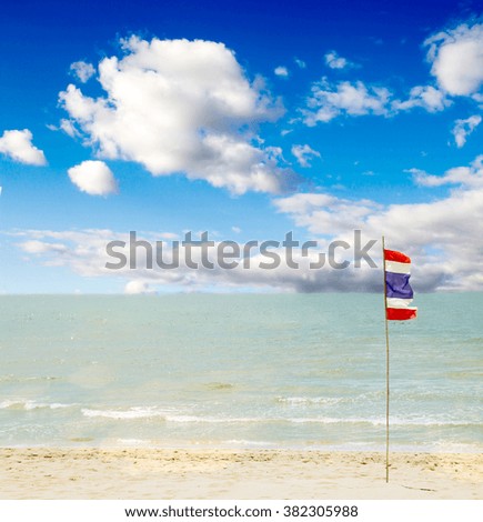 Thailand beach, sea sand sky, flag