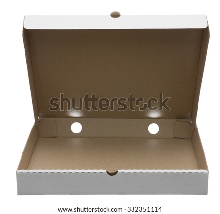 White open pizza box isolated on white with clipping path. Mockup , template.