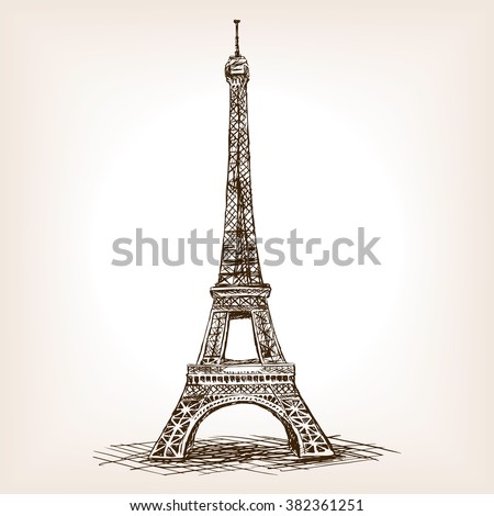 Eiffel Tower sketch style vector illustration. Old engraving imitation. Eiffel Tower landmark hand drawn sketch imitation