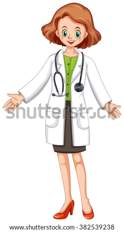 Female doctor in white gown and stethoscope illustration