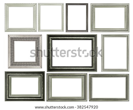 collection of vintage  silver and wood picture frame, isolated on white