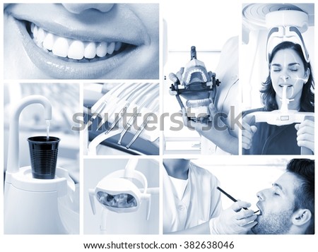Image mosaic of dental photos in hightech dentist's surgery.