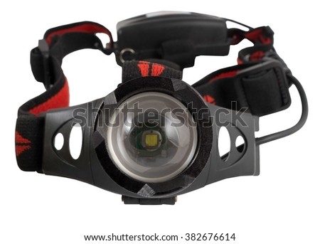 The small head-mounted flashlight on white background