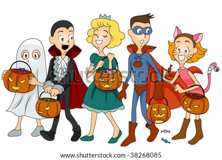 Children in Halloween Clothes - Vector
