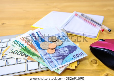 South Korean won currency and finance business. Business concept