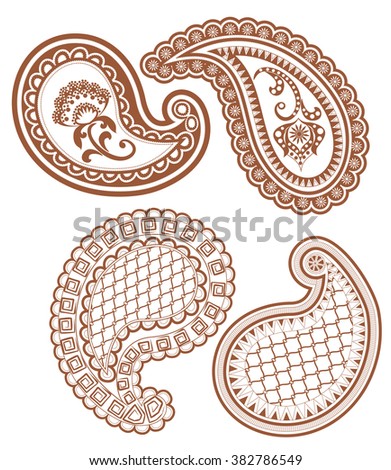 Vector decorative Paisley elements. Isolated mehndi floral elements in ethnic Oriental style.
