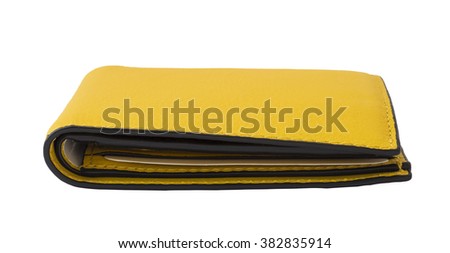 Men Yellow Leather Waller, Isolated on White Background