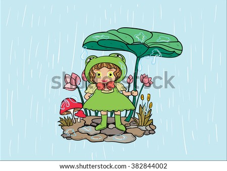 frog girl in rainy seson