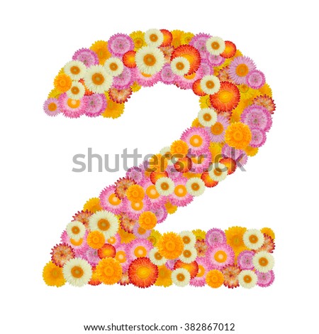 flower number two. Floral element of colorful alphabet made from straw 
