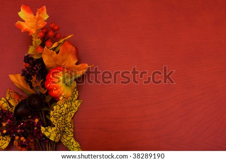 Fall coloured leaves making a border on a wooden background, Fall Leaves