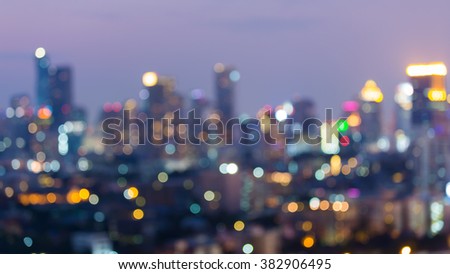 Blurred bokeh lights big city night view