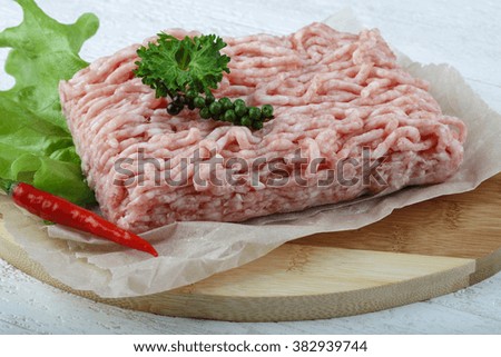 Raw minced meat with pepper and parsley ready for cooking