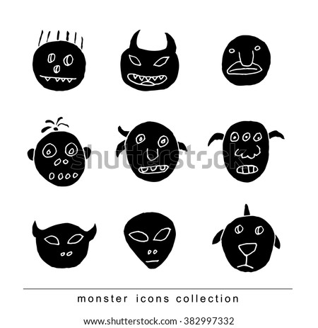 Doodle monster icon, vector illustration.