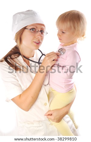 woman doctor exams little girl