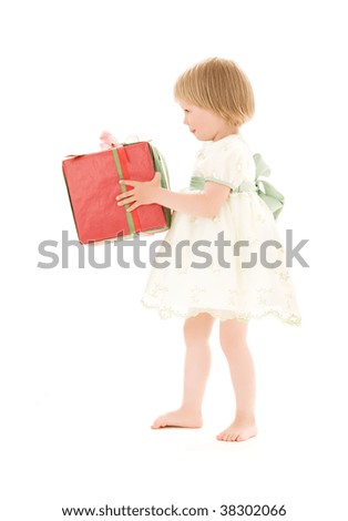 picture of girl with gift box over white