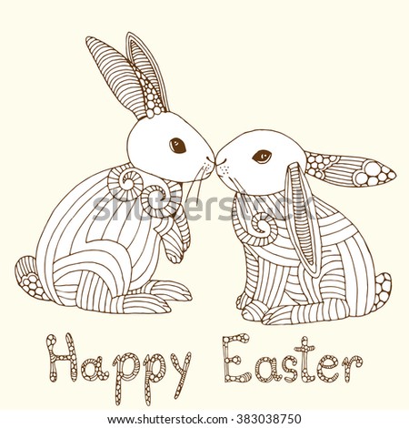 Doodle Easter rabbits illustration 