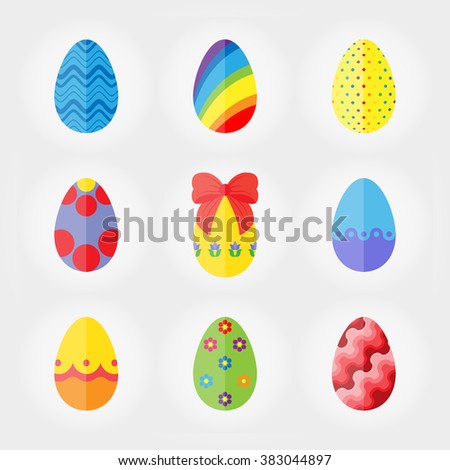 Easter eggs. Icons set for web and mobile application. Vector illustration on a white background. Flat design style.