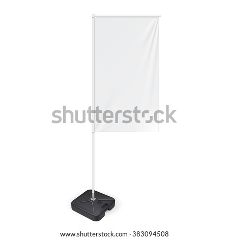 White Outdoor Panel Flag With Ground Fillable Water Base, Stander Advertising Banner Shield. Mock Up Products On White Background Isolated. Ready For Your Design. Product Packing. Vector EPS10 Royalty-Free Stock Photo #383094508