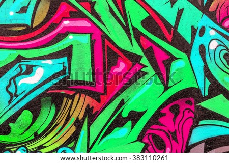 Beautiful street art graffiti. Abstract creative drawing fashion colors on the walls of the city. Urban Contemporary Culture Royalty-Free Stock Photo #383110261