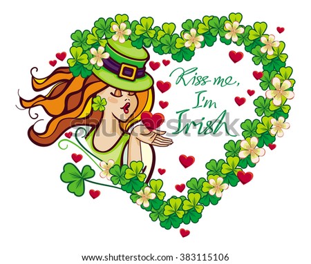 Kiss me I'm irish - St. Patrick's Day greeting card. Raster clip art.
