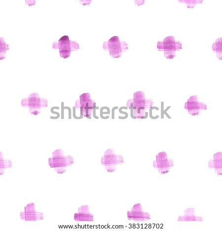 Hand painted seamless cross pattern. Abstract watercolor shapes. purple