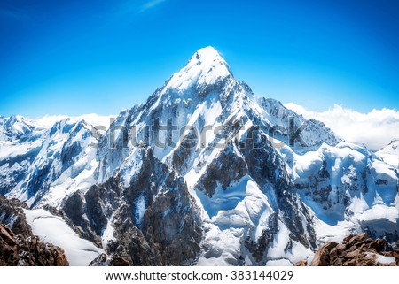 Mountain peak. Everest. National Park, Nepal. Royalty-Free Stock Photo #383144029