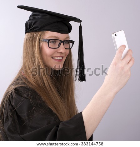 University student taking a selfie picture on her phone