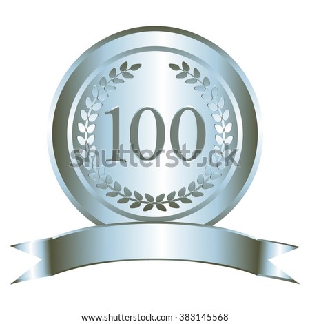 Vector illustration of Anniversary - 100. Silver laurel wreath and ribbon.
