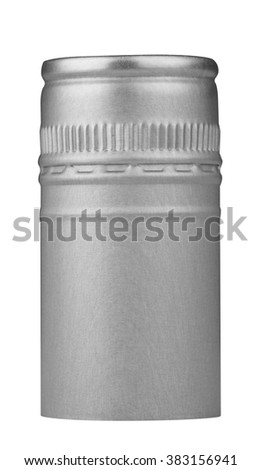 Macro shot of a silver pilfer cap isolated on white background Royalty-Free Stock Photo #383156941