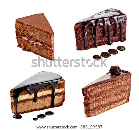 collection of various chocolate cake on white background. each one is shot separately