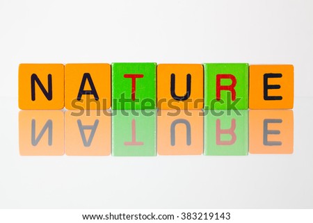 Nature - an inscription from children's wooden blocks