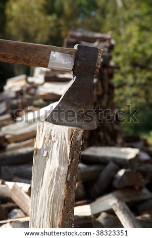 Well used axe on the stump