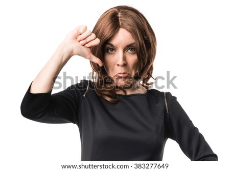 Brunette woman doing bad signal