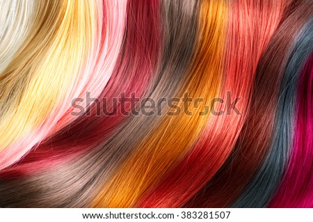 Hair Colors Palette. Hair Texture background, Hair colours set. Tints. Dyed Hair Color Samples Royalty-Free Stock Photo #383281507