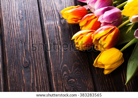 Bouquet tulip on wood background
