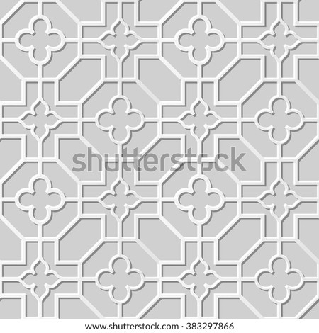Vector damask seamless 3D paper art pattern background 309 Octagon Cross Flower
