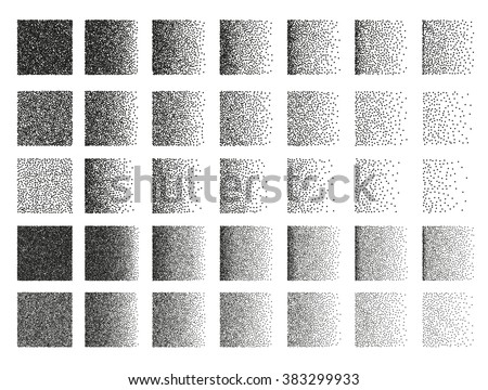 Set of 35 square stipple pattern for design. Spot shade engraving retro to create brushes. Highly detailed set of tile Royalty-Free Stock Photo #383299933