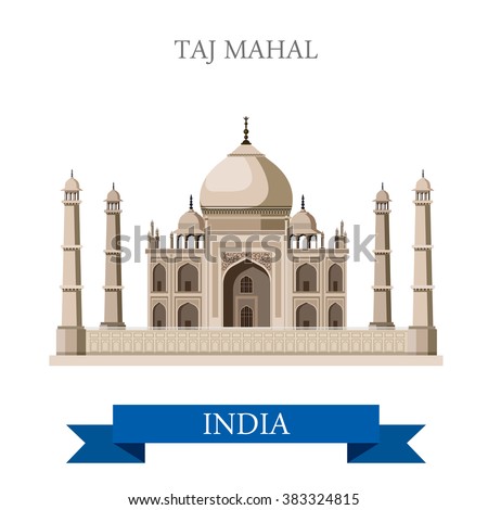 Taj Mahal mausoleum in Agra, India. Flat cartoon style historic sight showplace attraction web site vector illustration. World countries cities vacation travel sightseeing Asia collection. Royalty-Free Stock Photo #383324815