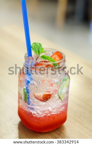Iced Drink With Strawberry And Lemon
