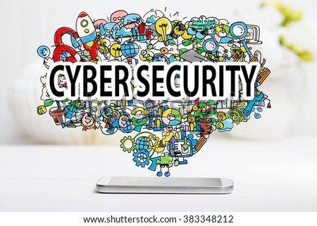 Cyber Security concept with smartphone on white table