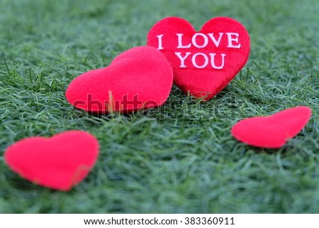 Red heart on grass background