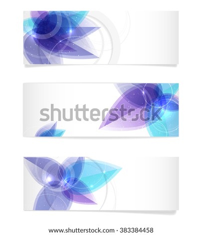 Set of three paper banners with abstract shiny motive and copy space - isolated on white background. Vector illustration.