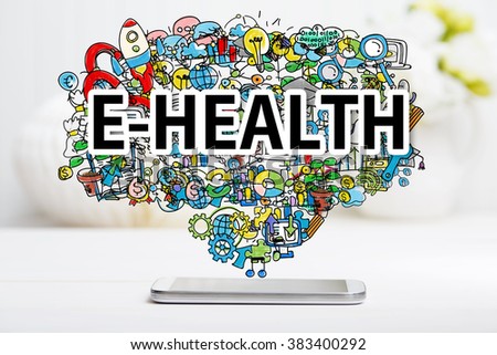 E-Health concept with smartphone on white table