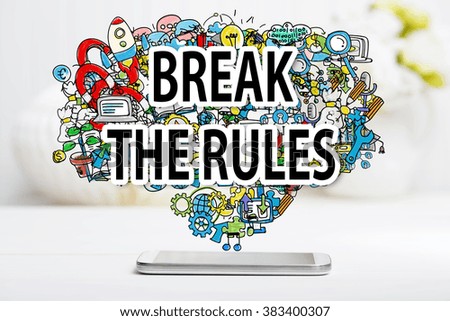 Break The Rule concept with smartphone on white table