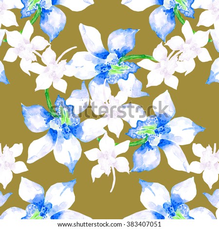 Watercolor seamless pattern orchid flowers