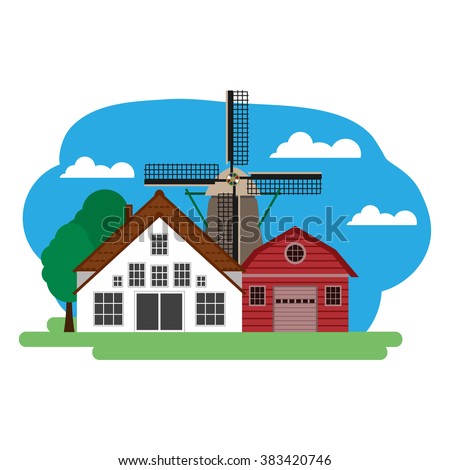 Vector illustration of farm building and related items. Grouped for easy editing.