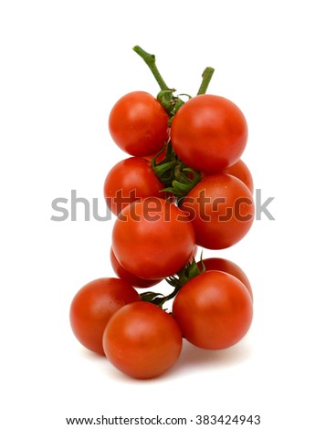 Ripe cherry tomatoes fruits isolated on white background